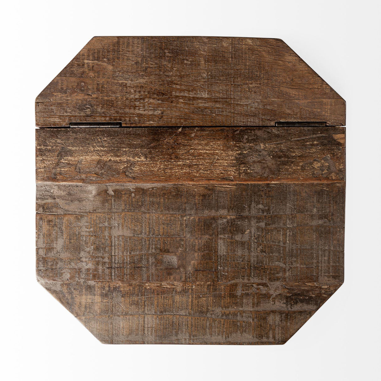 Mercana Esagono Octagonal Gold Metal-Clad Reclaimed Wood End/Side Table w/ Storage