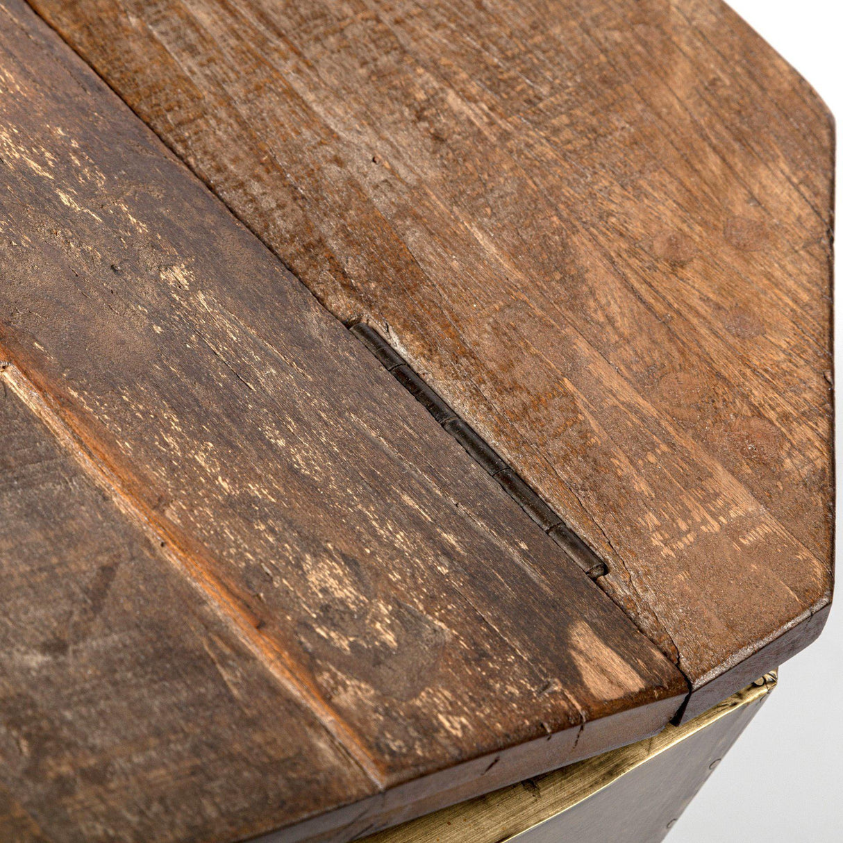 Mercana Esagono Octagonal Gold Metal-Clad Reclaimed Wood End/Side Table w/ Storage
