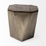 Mercana Esagono Octagonal Gold Metal-Clad Reclaimed Wood End/Side Table w/ Storage