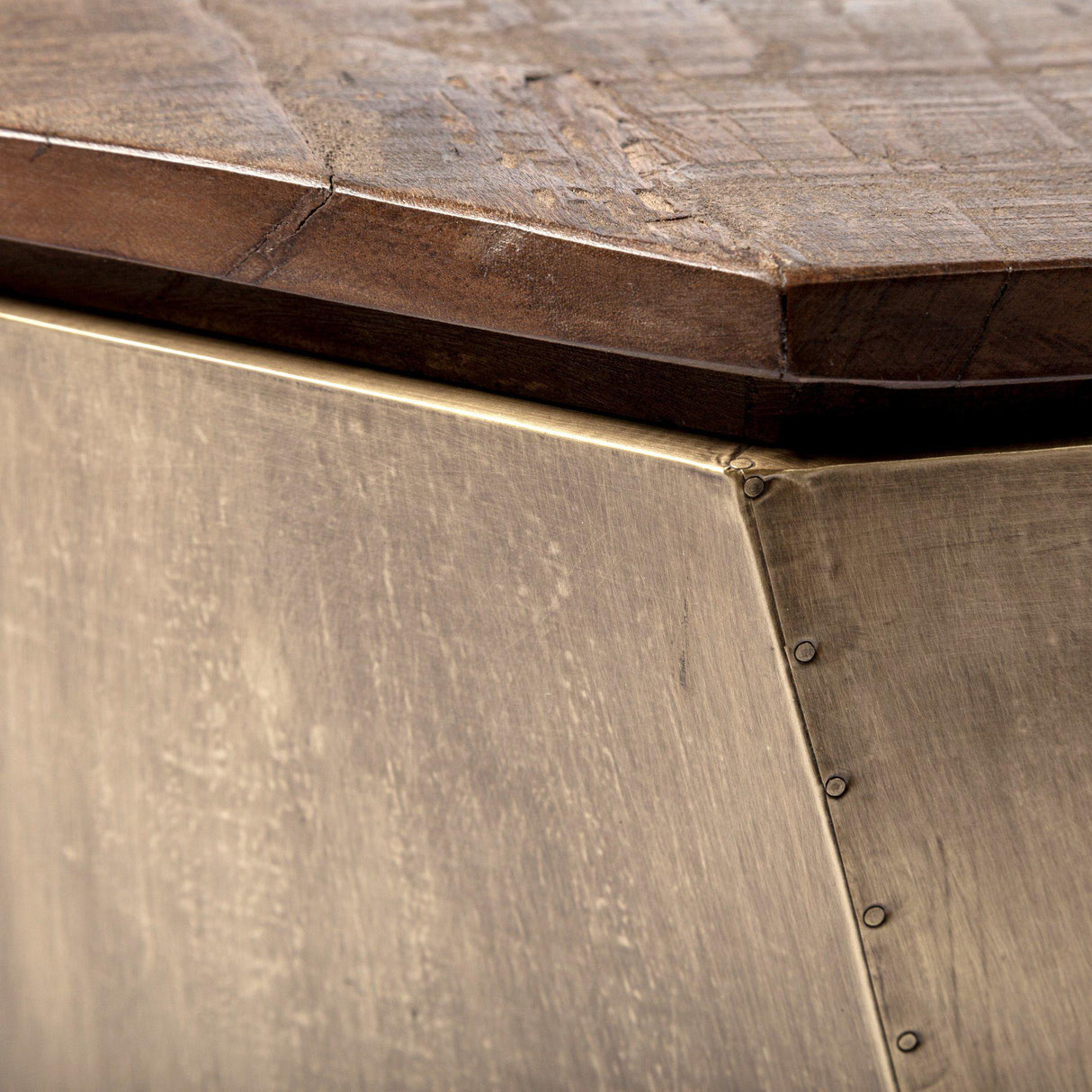 Mercana Esagono Octagonal Gold Metal-Clad Reclaimed Wood End/Side Table w/ Storage
