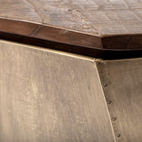 Mercana Esagono Octagonal Gold Metal-Clad Reclaimed Wood End/Side Table w/ Storage