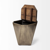 Mercana Esagono Octagonal Gold Metal-Clad Reclaimed Wood End/Side Table w/ Storage