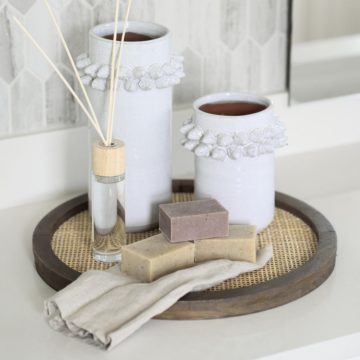 Mercana Farmhampton Small Gray Spoked Ceramic Vase
