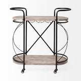 Mercana Marlon Black Metal Frame Two Tier Shelves w/Stemware holder Bar Cart