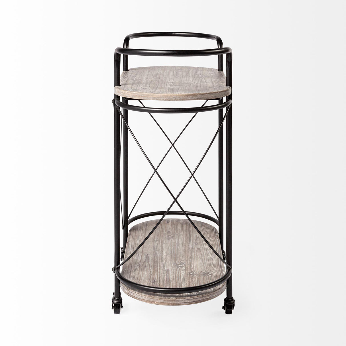 Mercana Marlon Black Metal Frame Two Tier Shelves w/Stemware holder Bar Cart