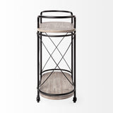 Mercana Marlon Black Metal Frame Two Tier Shelves w/Stemware holder Bar Cart