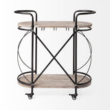 Mercana Marlon Black Metal Frame Two Tier Shelves w/Stemware holder Bar Cart