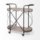 Mercana Marlon Black Metal Frame Two Tier Shelves w/Stemware holder Bar Cart