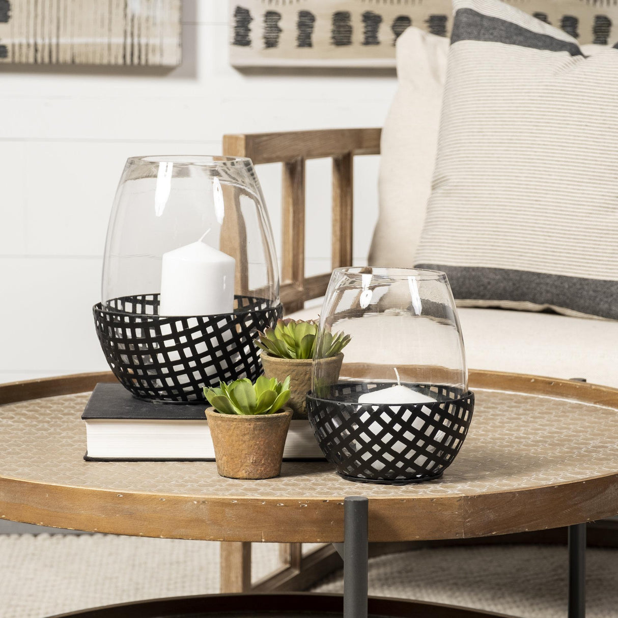 Mercana Reena II Large Black Woven Metal Base Table Candle Holder