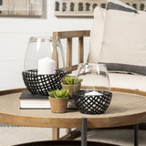 Mercana Reena II Large Black Woven Metal Base Table Candle Holder