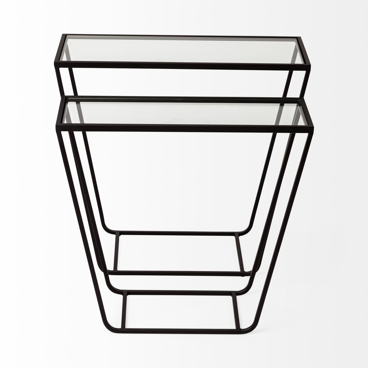 Mercana Arya (Set of 2) 24L x 10W Black Rectangular Glass Top Iron Frame Accent Table