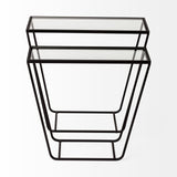 Mercana Arya (Set of 2) 24L x 10W Black Rectangular Glass Top Iron Frame Accent Table