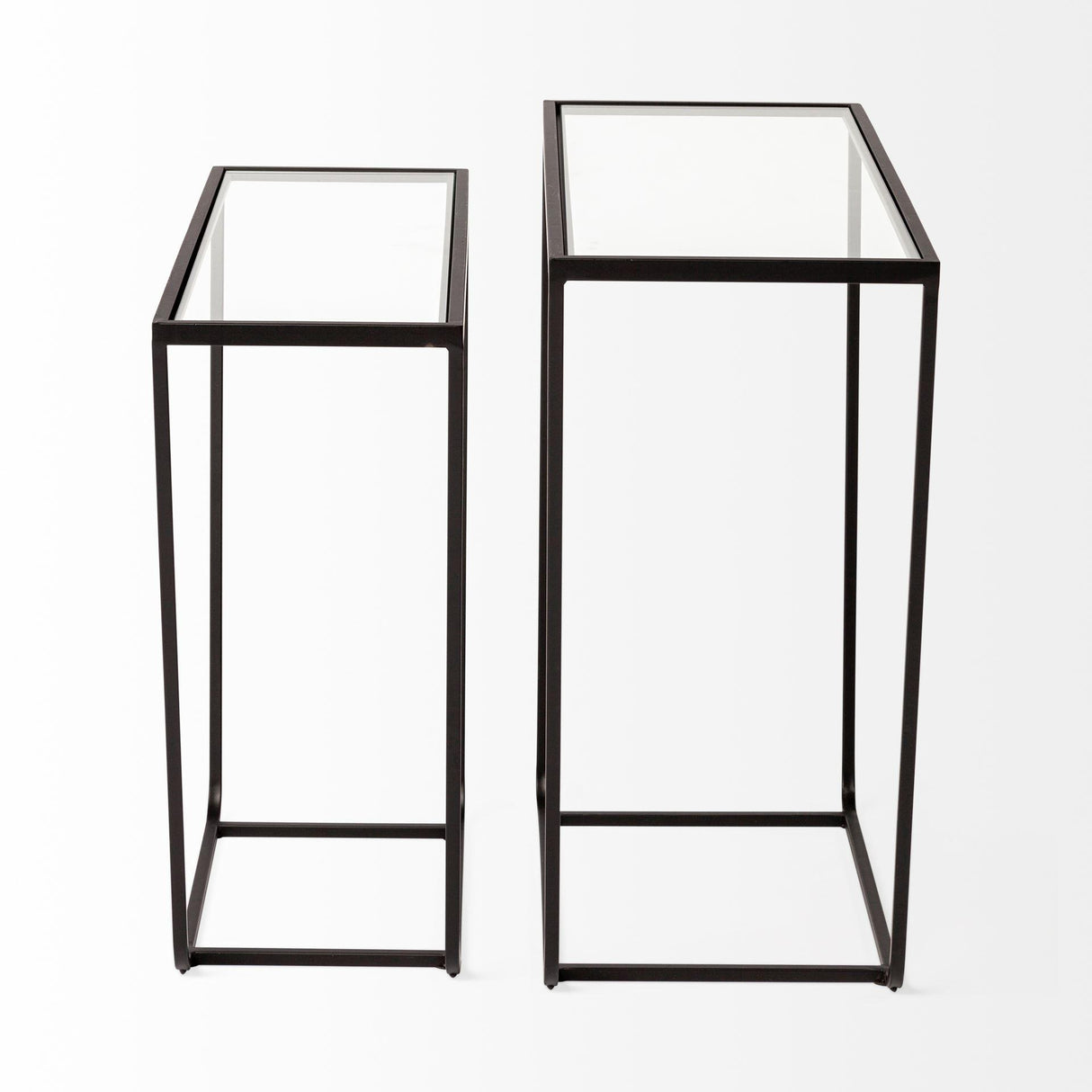 Mercana Arya (Set of 2) 24L x 10W Black Rectangular Glass Top Iron Frame Accent Table
