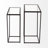Mercana Arya (Set of 2) 24L x 10W Black Rectangular Glass Top Iron Frame Accent Table