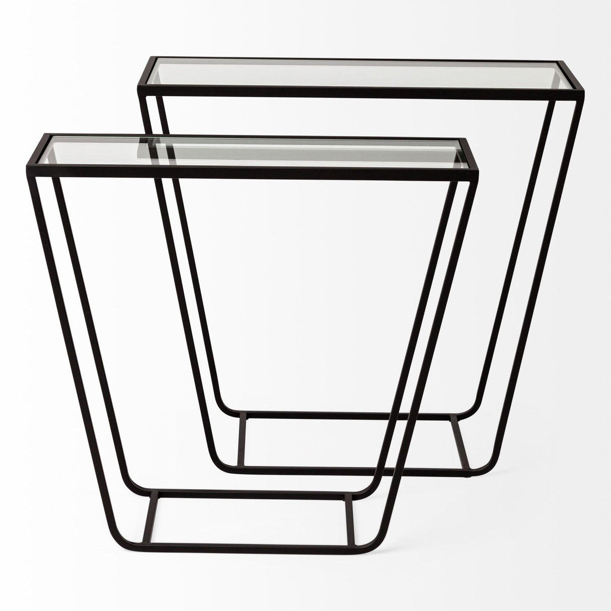 Mercana Arya (Set of 2) 24L x 10W Black Rectangular Glass Top Iron Frame Accent Table