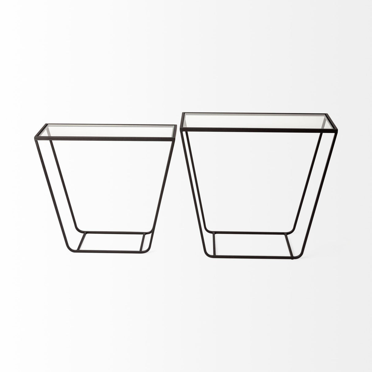 Mercana Arya (Set of 2) 24L x 10W Black Rectangular Glass Top Iron Frame Accent Table