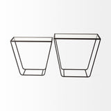 Mercana Arya (Set of 2) 24L x 10W Black Rectangular Glass Top Iron Frame Accent Table