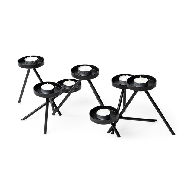 Mercana Meira Black Metal Seven Votive Table Candle Holder
