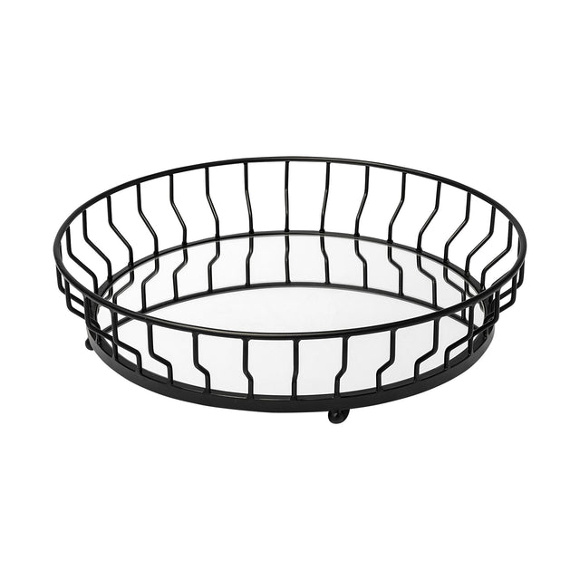 Mercana Helena 20L x 20W Black Metal Mirrored Bottom Round Serving Tray