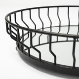 Mercana Helena 20L x 20W Black Metal Mirrored Bottom Round Serving Tray