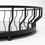 Mercana Helena 20L x 20W Black Metal Mirrored Bottom Round Serving Tray