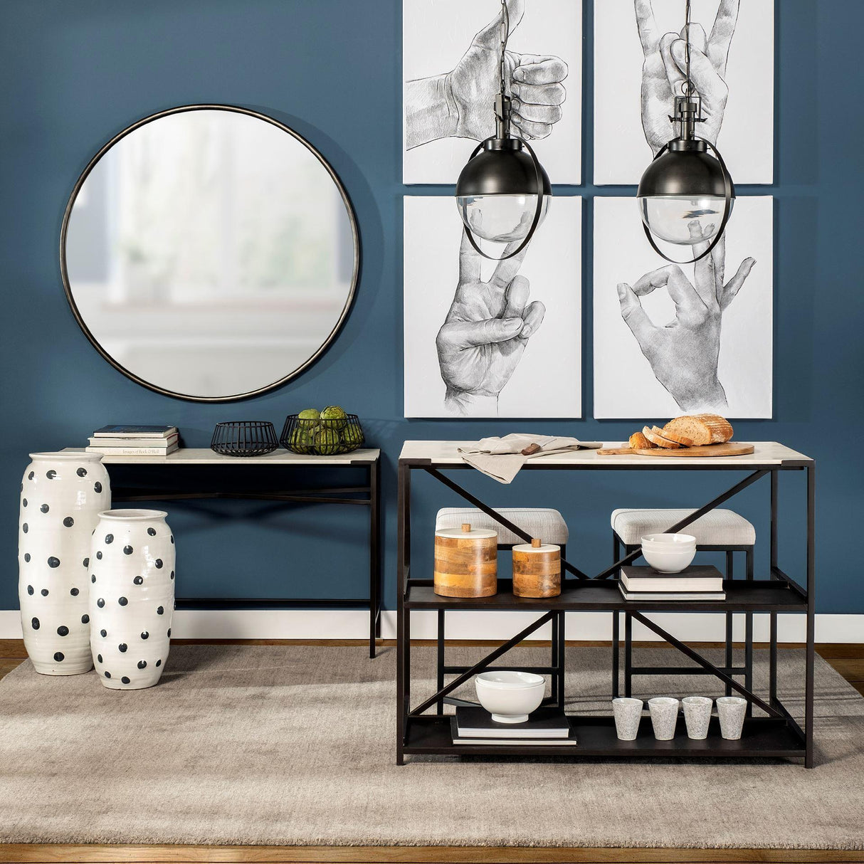 Mercana Emilio Set of 2 Black Metal Slated Bowls