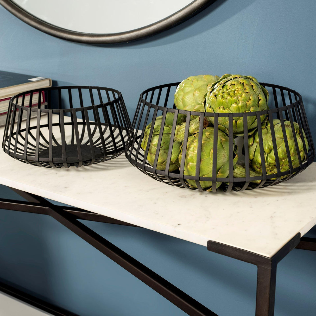 Mercana Emilio Set of 2 Black Metal Slated Bowls