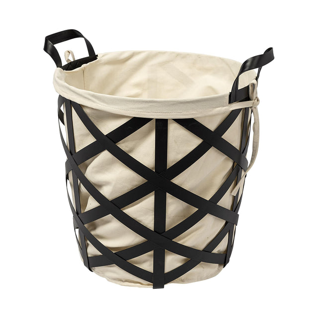 Mercana Liya 18L x 15W Black Metal Basket with Cream Fabric Liner