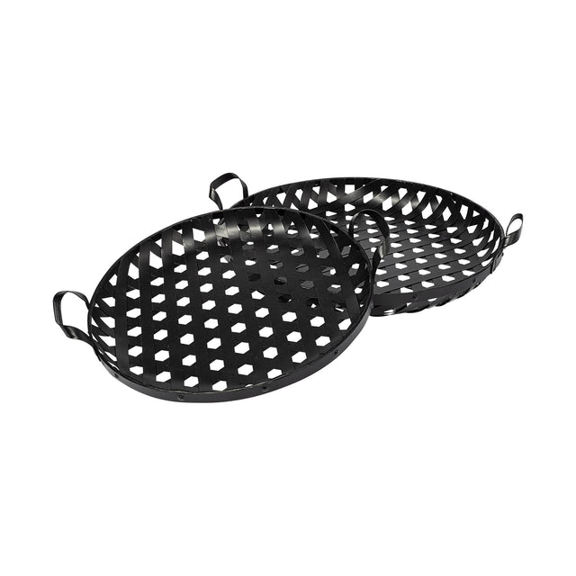 Mercana Lito (Set of 2) Black Woven Metal Round Serving Trays