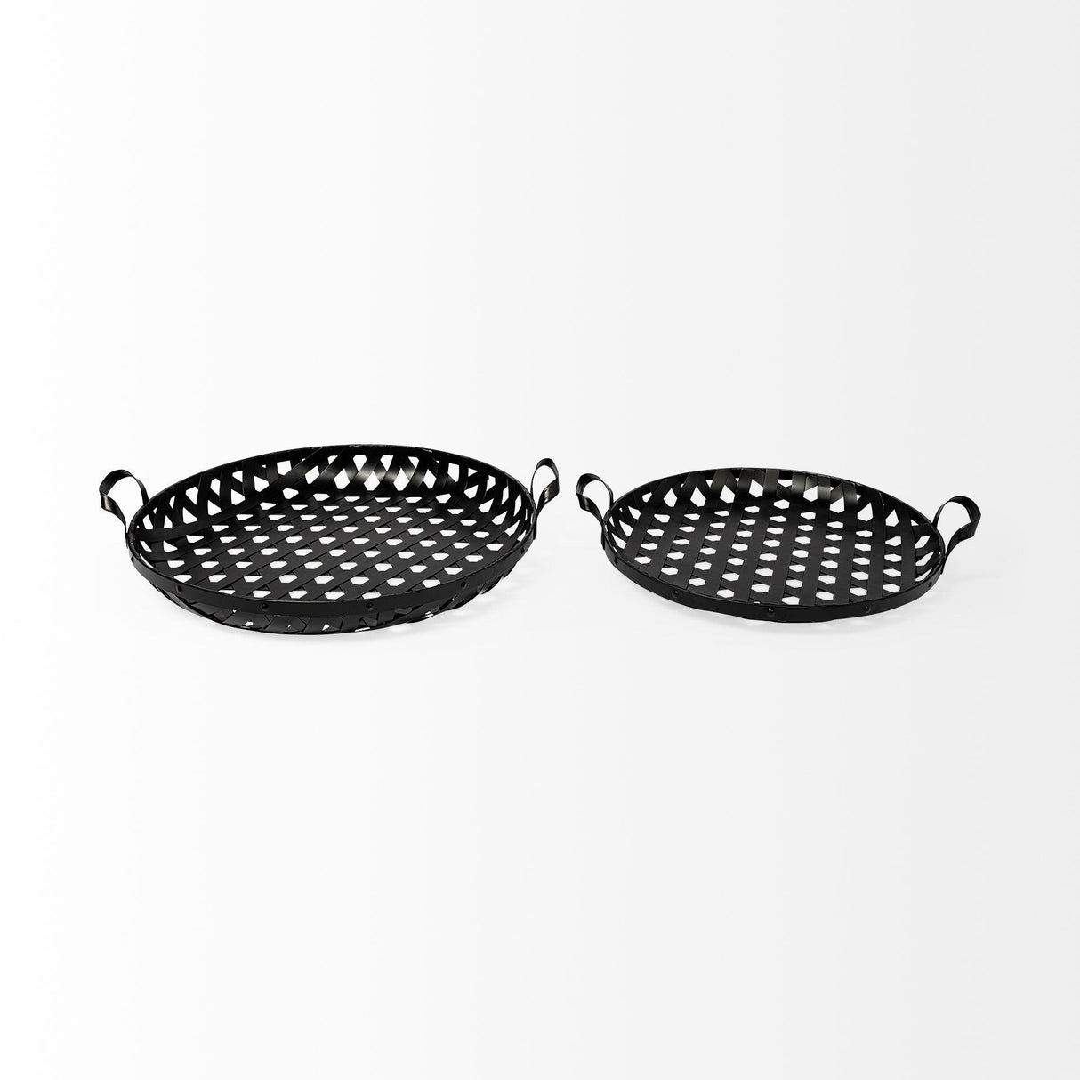 Mercana Lito (Set of 2) Black Woven Metal Round Serving Trays