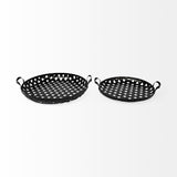 Mercana Lito (Set of 2) Black Woven Metal Round Serving Trays