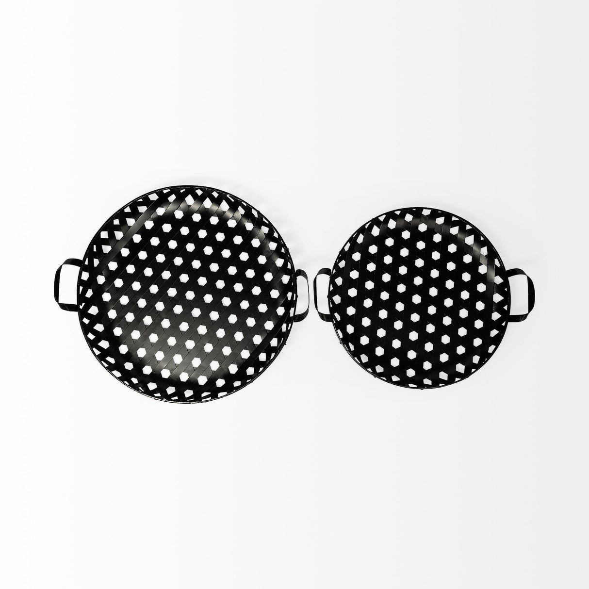 Mercana Lito (Set of 2) Black Woven Metal Round Serving Trays