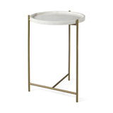 Mercana Stella 17L x 17W White Round Marble Top W/Gold Base Accent Table