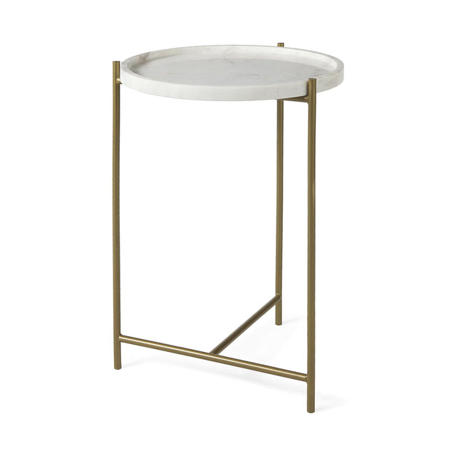Mercana Stella 17L x 17W White Round Marble Top W/Gold Base Accent Table