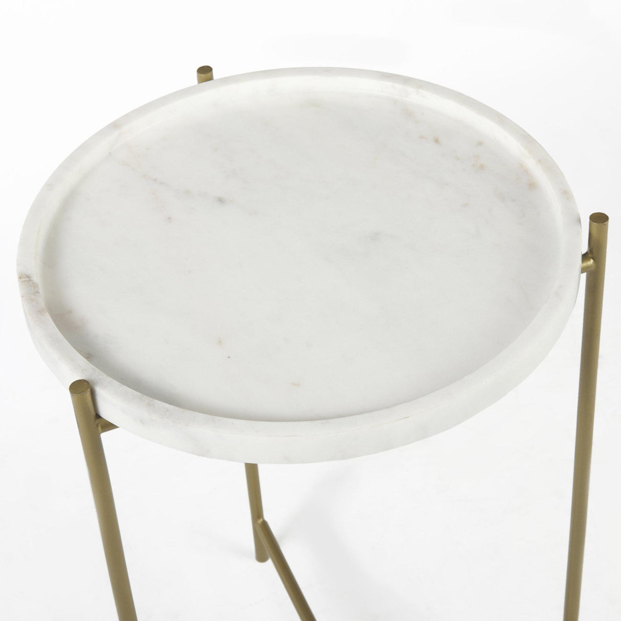 Mercana Stella 17L x 17W White Round Marble Top W/Gold Base Accent Table