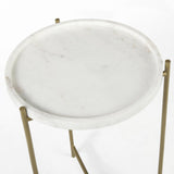 Mercana Stella 17L x 17W White Round Marble Top W/Gold Base Accent Table