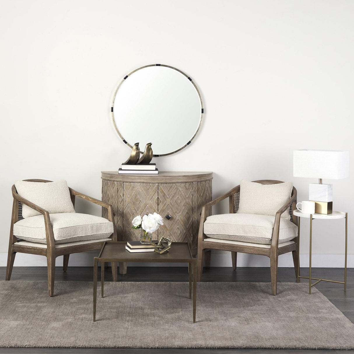 Mercana Stella 17L x 17W White Round Marble Top W/Gold Base Accent Table