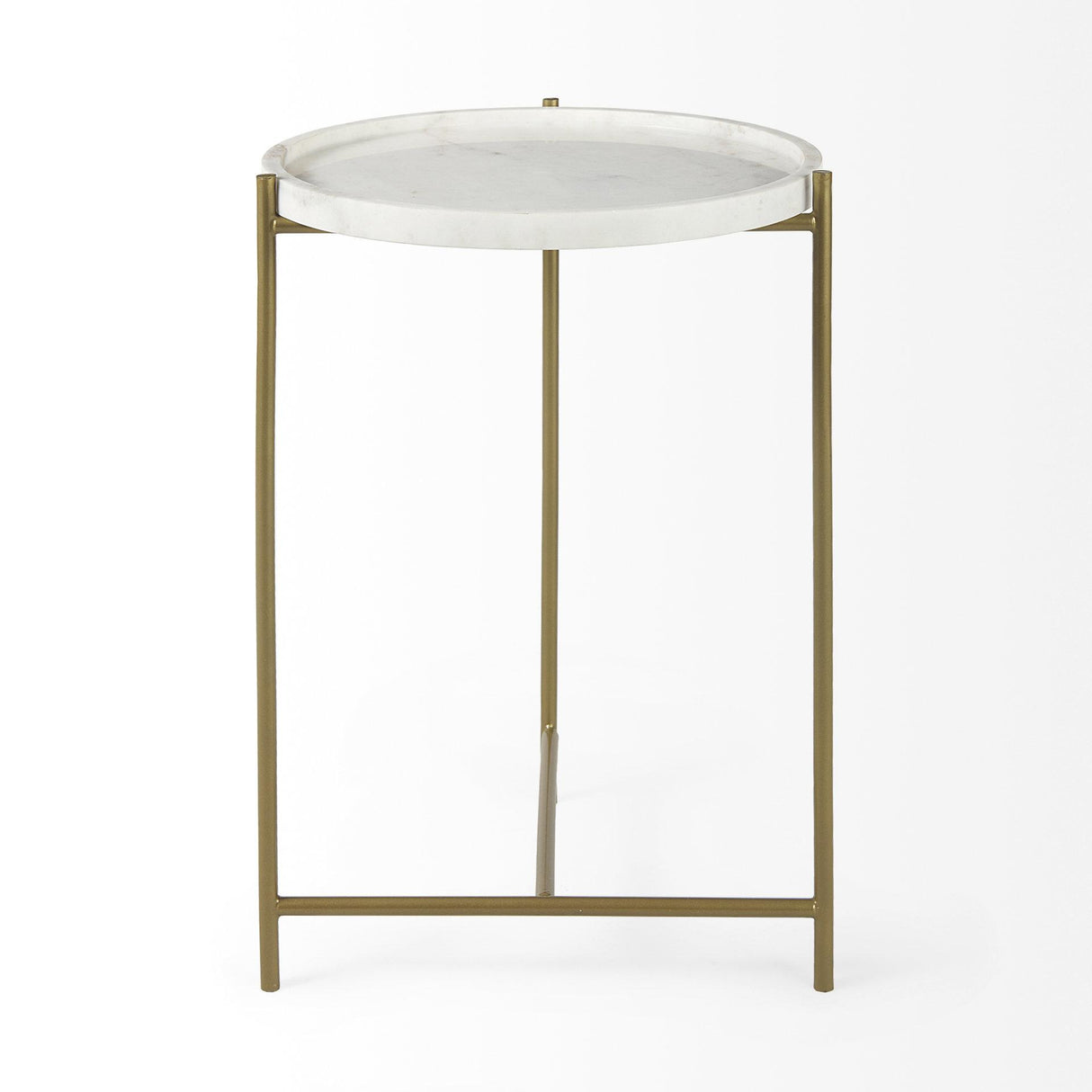 Mercana Stella 17L x 17W White Round Marble Top W/Gold Base Accent Table