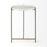 Mercana Stella 17L x 17W White Round Marble Top W/Gold Base Accent Table