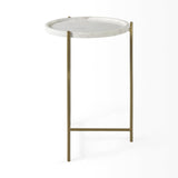 Mercana Stella 17L x 17W White Round Marble Top W/Gold Base Accent Table