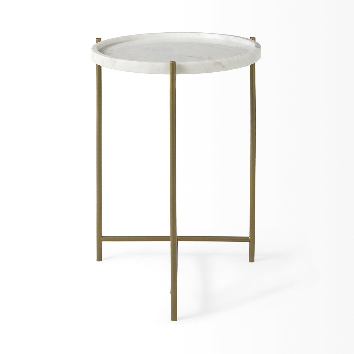 Mercana Stella 17L x 17W White Round Marble Top W/Gold Base Accent Table