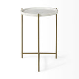 Mercana Stella 17L x 17W White Round Marble Top W/Gold Base Accent Table