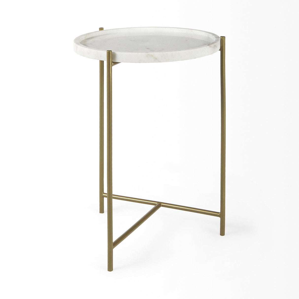 Mercana Stella 17L x 17W White Round Marble Top W/Gold Base Accent Table