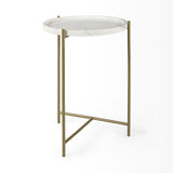 Mercana Stella 17L x 17W White Round Marble Top W/Gold Base Accent Table