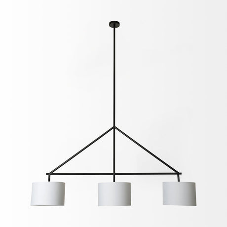 Mercana Nelly 60x74 Black Metal Pipe White Shade Three Bulb Chandelier Light