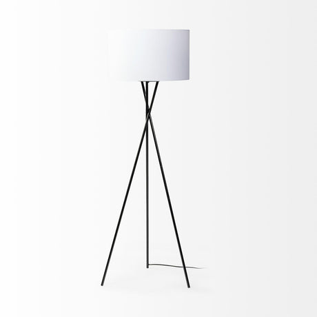 Mercana Ambrose 20.0L x 20.0W x 61.8H Black Metal W/White Fabric Shade Floor Lamp