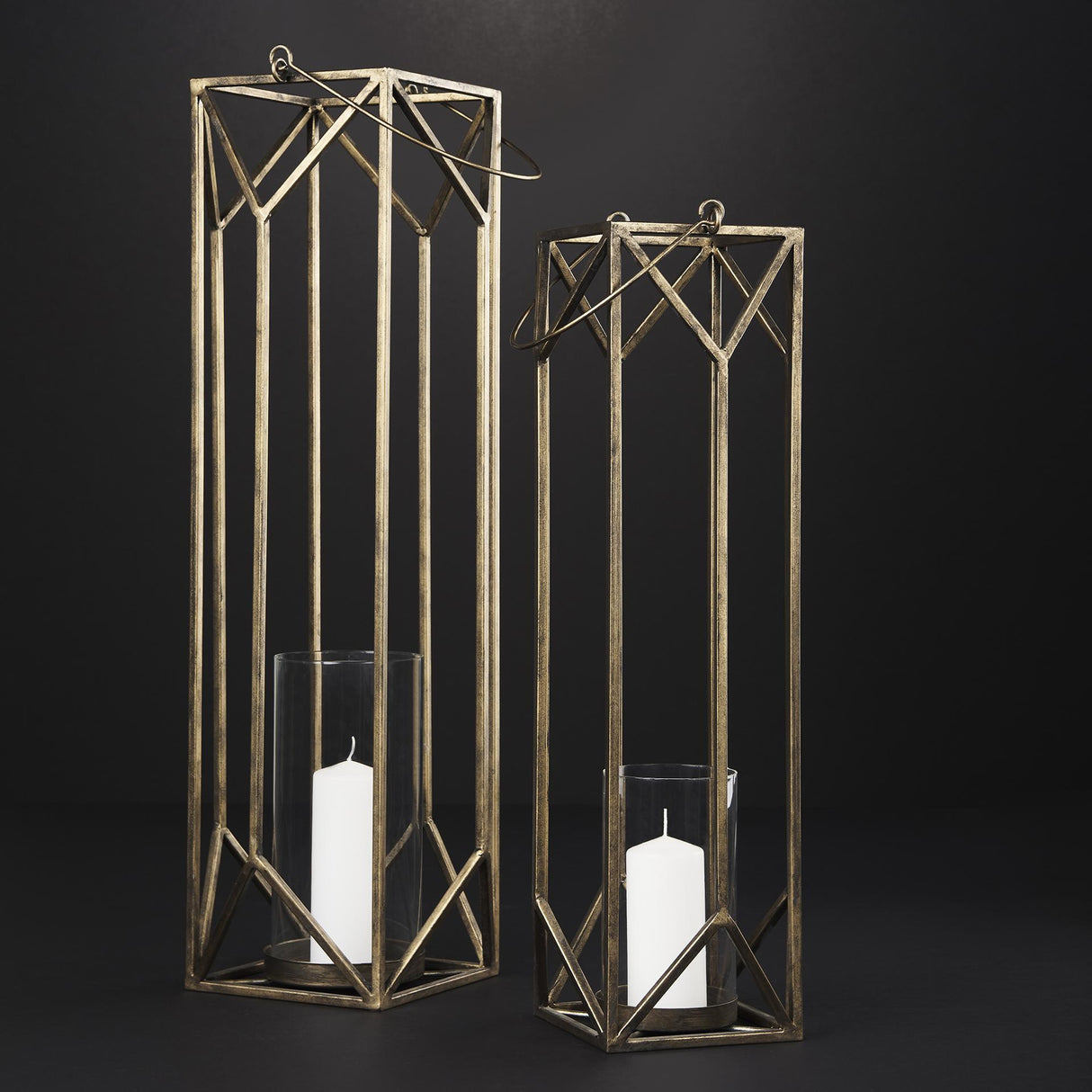 Mercana Ivy Small Gold Metal Geometric Cage Candle Holder Lantern