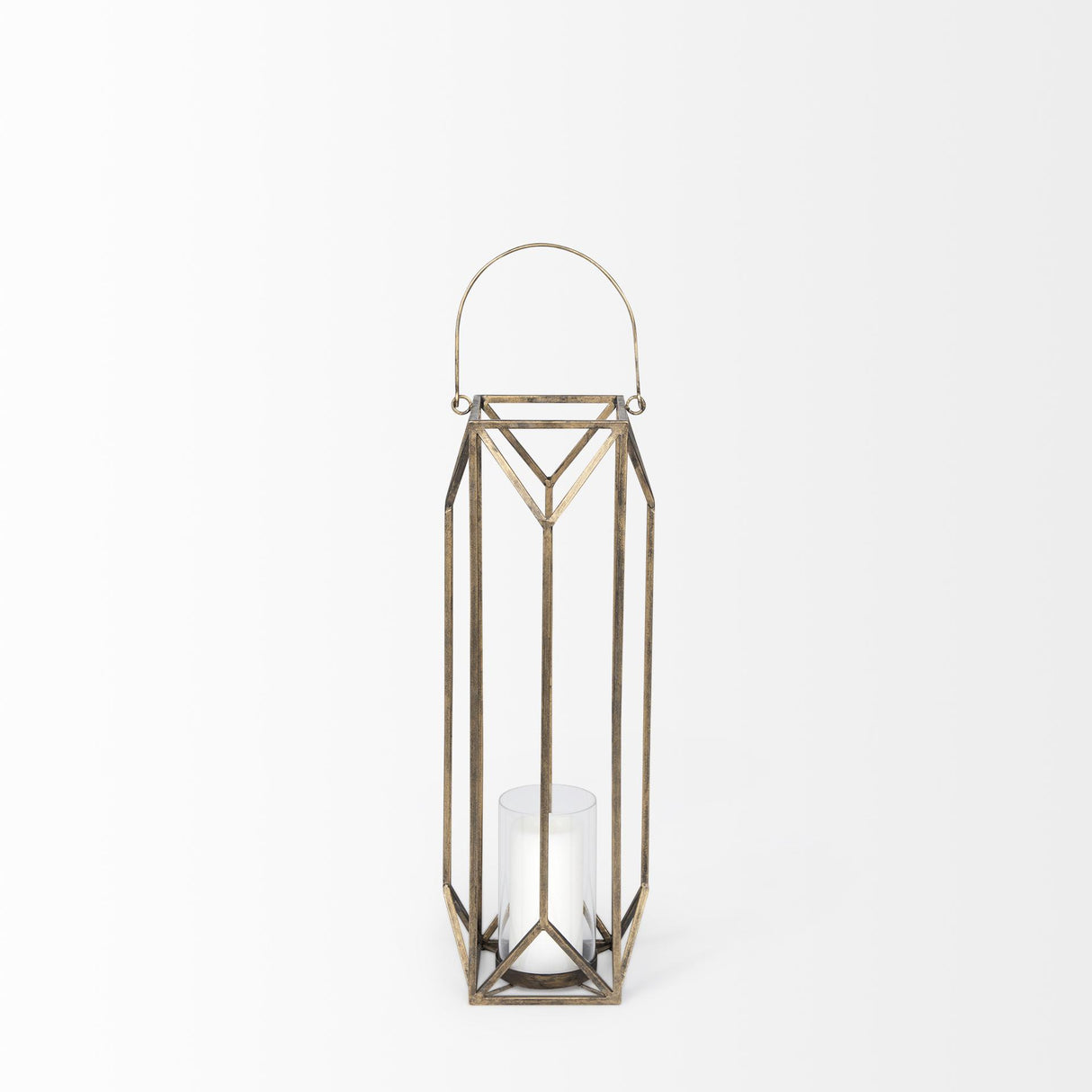 Mercana Ivy Small Gold Metal Geometric Cage Candle Holder Lantern