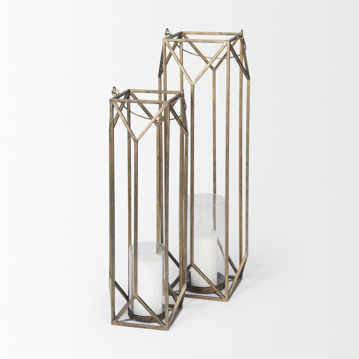 Mercana Ivy Small Gold Metal Geometric Cage Candle Holder Lantern