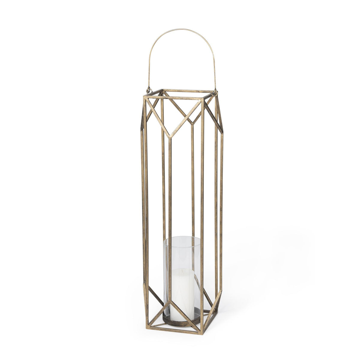 Mercana Ivy Large Gold Metal Geometric Cage Candle Holder Lantern